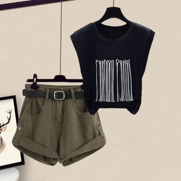 Casual Slim-looking Clothes Women's Short-sleeved Top Cargo Shorts - Image 2