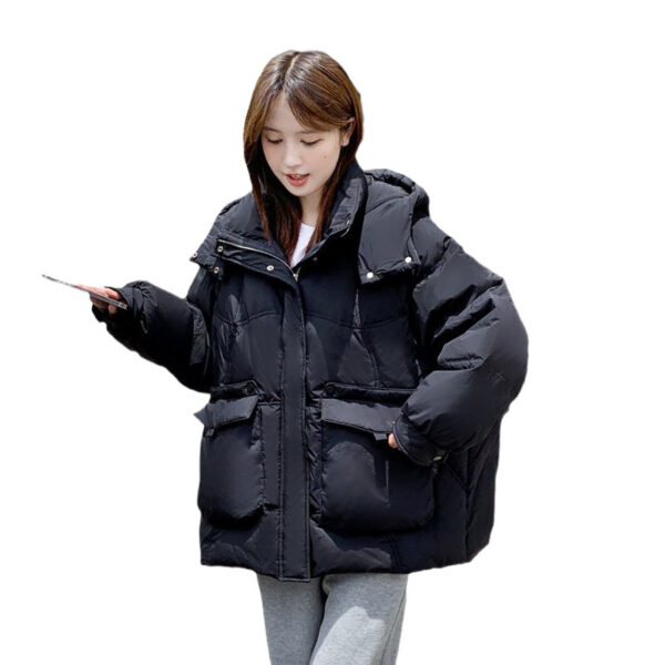 Women's White Duck Down Korean Style Slimming Hooded Thick Down Jacket - Image 3