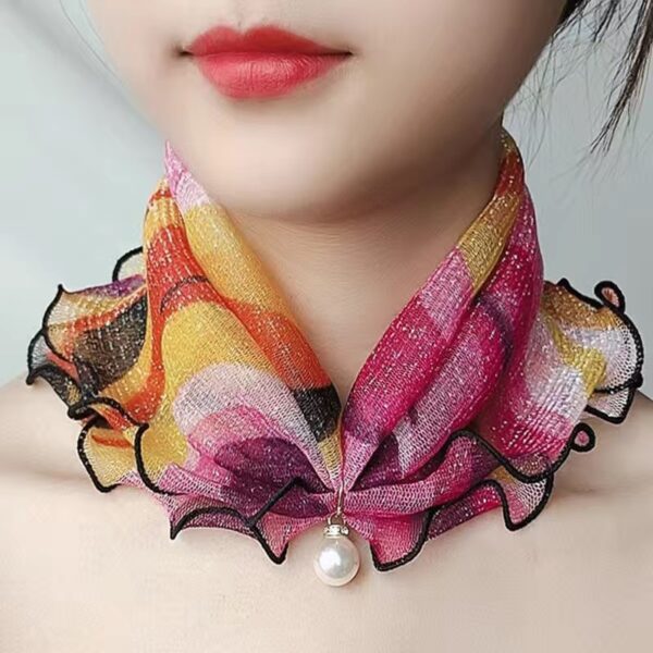 Printed Cute Decorative Scarf Lace Thin Pendant Small Silk Scarf - Image 3