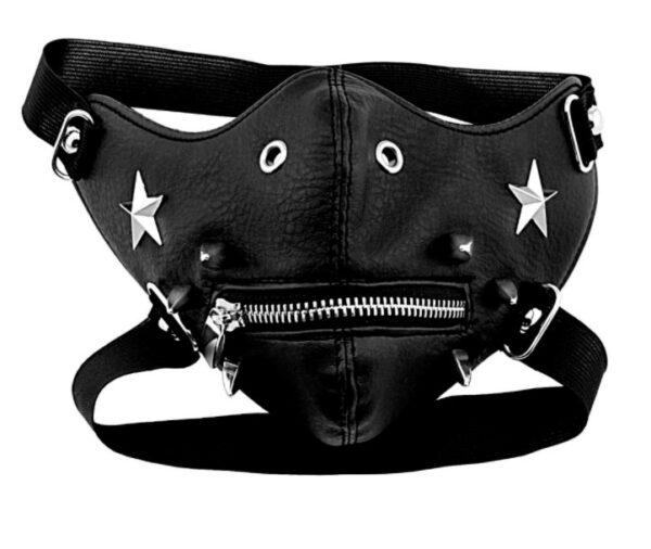 Skull Riding Leather Black Half Face Mask - Image 8