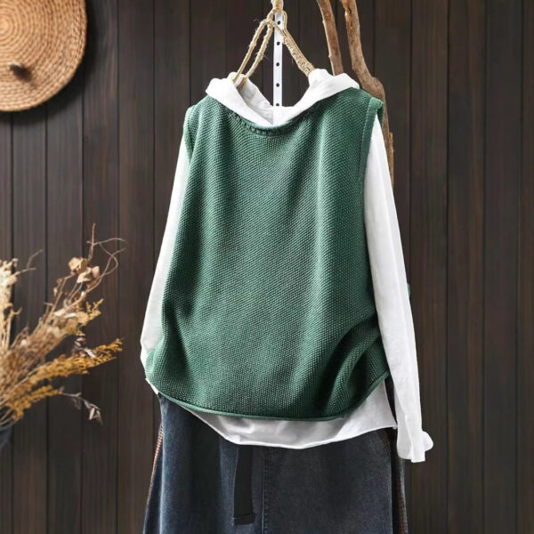 Retro Casual Round Neck Pullover Knitted Cotton Vest