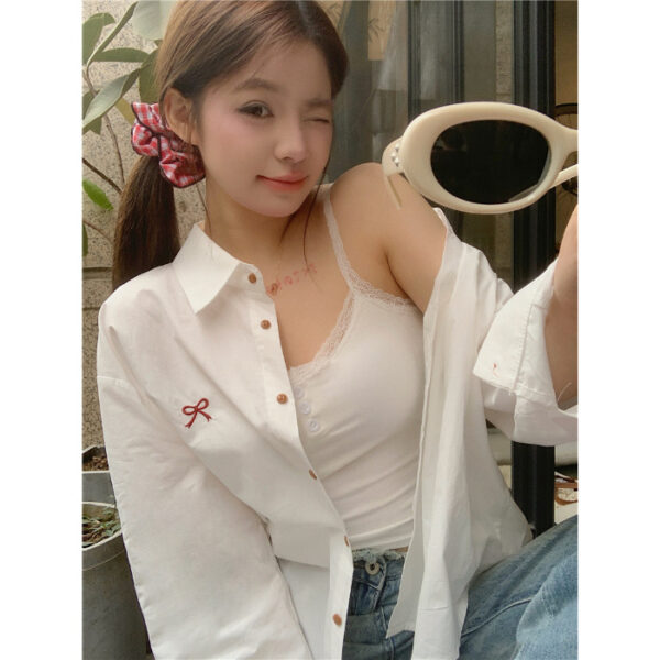 Gentle Bow Embroidered Shirt For Women - Image 5