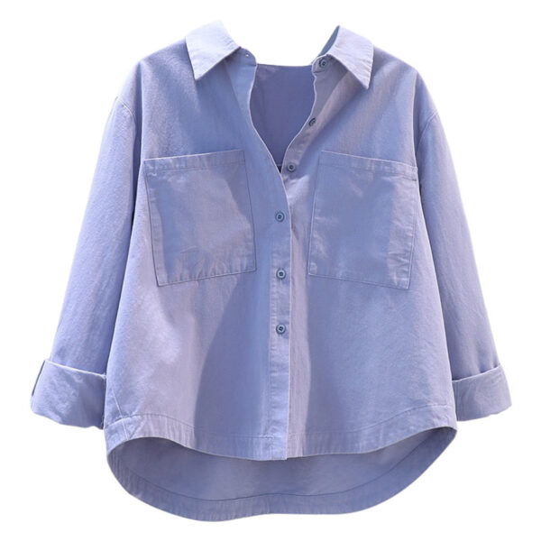 Women's Blue Double-pocket Brushed Cotton Shirt - Image 5