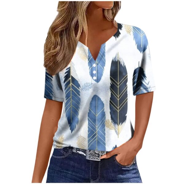 Women's Sequin Stitching Floral Three-button V-neck Short Sleeve - Image 7
