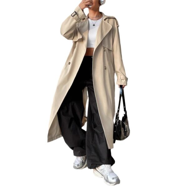 Elegant Long Solid Color Trench Coat - Image 6