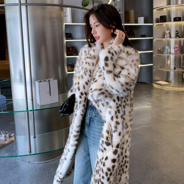 Korean Weaving Lapel Ruffled Fur Trench Coat - Image 6