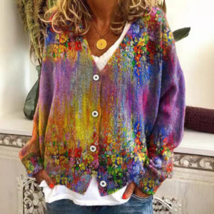 Women's Abstract Printing Casual Coat Cardigan