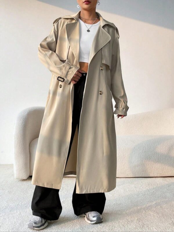 Elegant Long Solid Color Trench Coat - Image 3