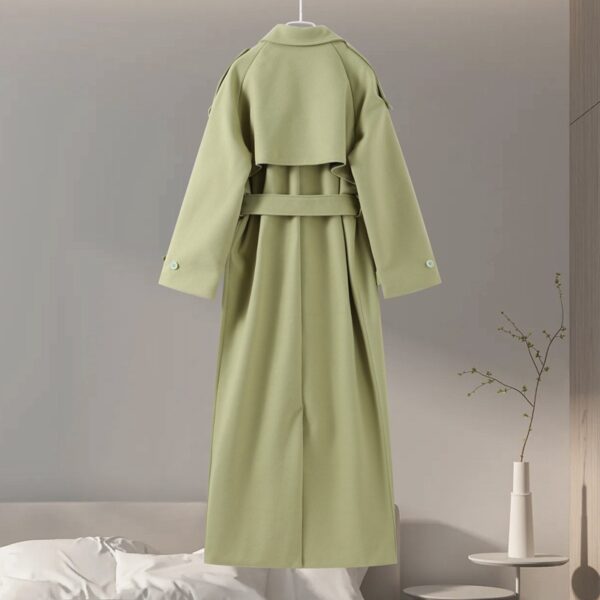 Lapel And Waist Tight Lace-up Long Coat Woolen Coat - Image 3