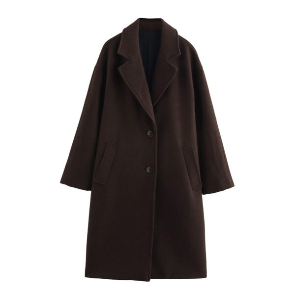 Women's Solid Color Polo Collar Baggy Coat - Image 9