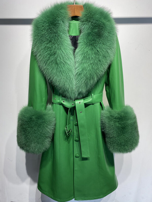 Slim-fit Leather Sheepskin Fox Fur Coat - Image 3