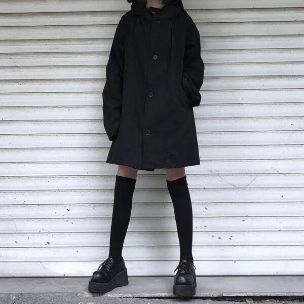 Dark Hooded Loose Coat Women's Clothing - Image 5