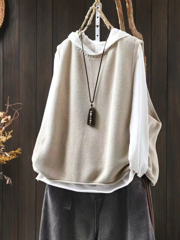 Retro Casual Round Neck Pullover Knitted Cotton Vest - Image 5