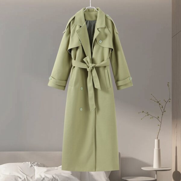 Lapel And Waist Tight Lace-up Long Coat Woolen Coat - Image 2