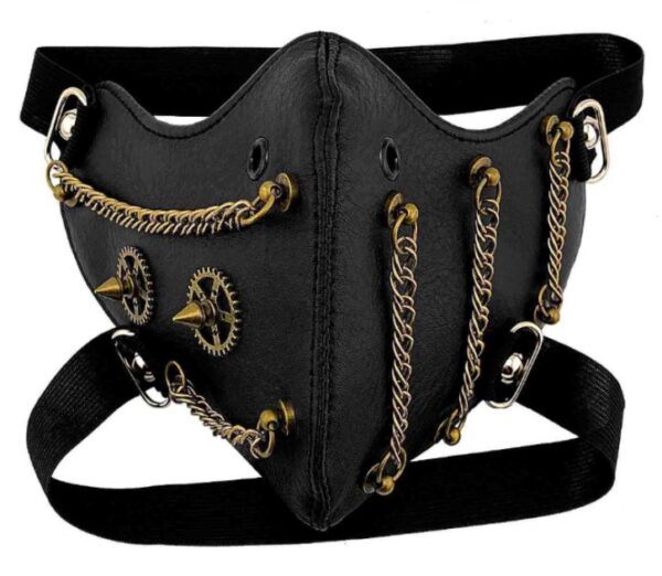 Skull Riding Leather Black Half Face Mask - Image 10