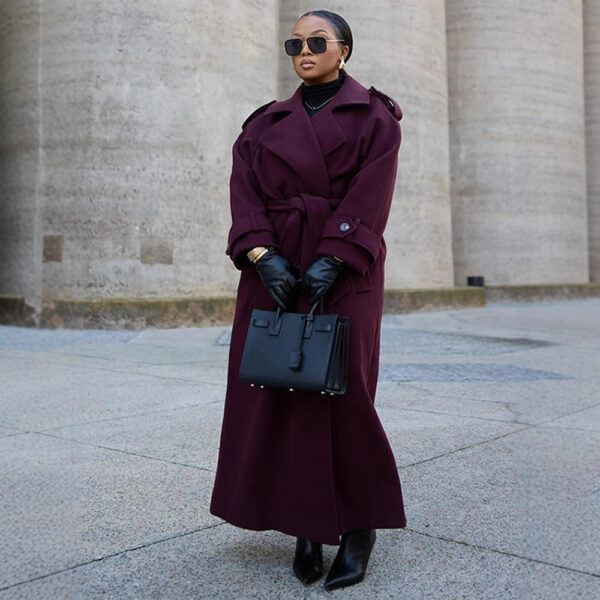 Women's Fashion Lace-up Woolen Trench Coat - Image 2