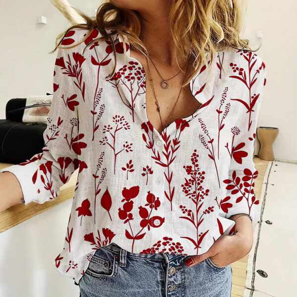 Women's 3D Digital Printing Lapel Collar Long-sleeved Shirt - Image 5