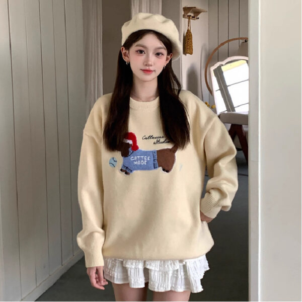 Women's Puppy Embroidered Knitwear Sweater - Image 3