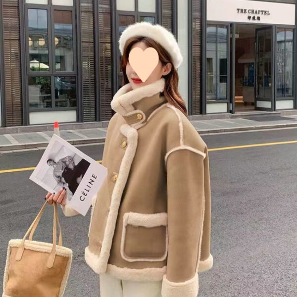 Women's Korean Suede Motorcycle Clothing Berber Fleece Coat - Image 8