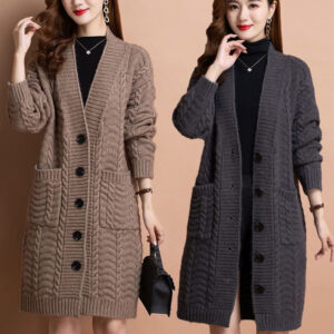 Mid-length Twist Cardigan Knitted Coat Loose Slimming Women