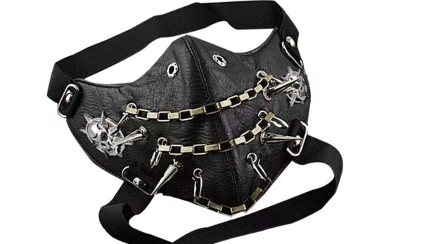 Skull Riding Leather Black Half Face Mask - Image 6