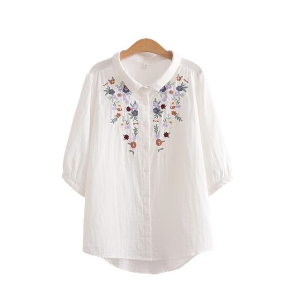 Women's Flower Embroidered Cotton Yarn Shirt Summer - Image 5