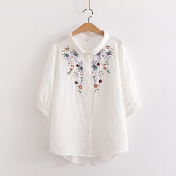 Women's Flower Embroidered Cotton Yarn Shirt Summer