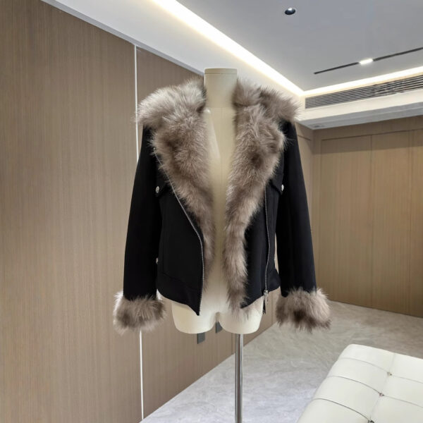 Winter Black Fur Motorcycle Warm Jacket - Image 3