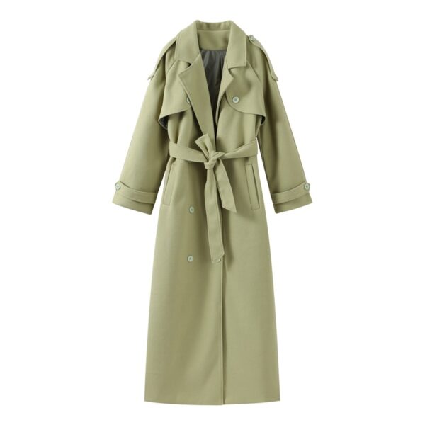 Lapel And Waist Tight Lace-up Long Coat Woolen Coat - Image 6