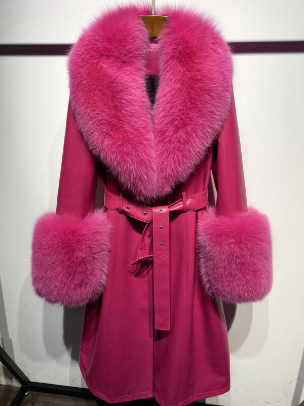 Slim-fit Leather Sheepskin Fox Fur Coat - Image 4