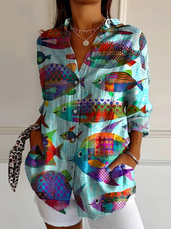 Long Style Long Sleeve Pattern Printed Shirt For Women - Image 3