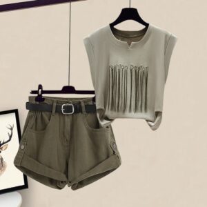 Casual Slim-looking Clothes Women's Short-sleeved Top Cargo Shorts