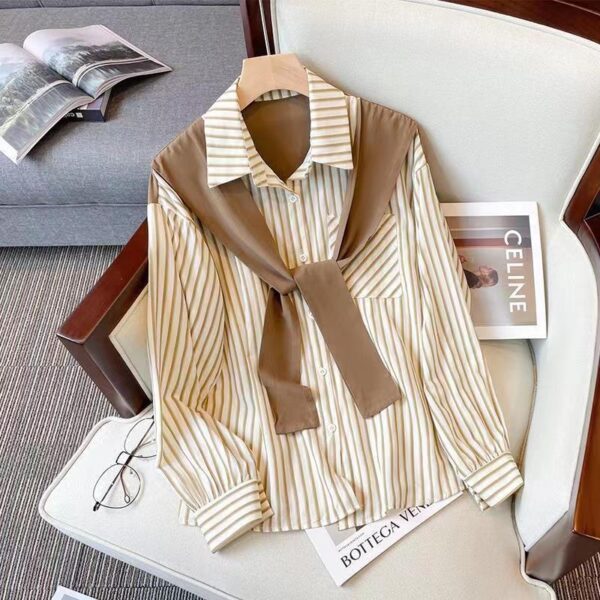 Retro Loose And Stylish Long Sleeves Striped Shirt For Women - Image 4