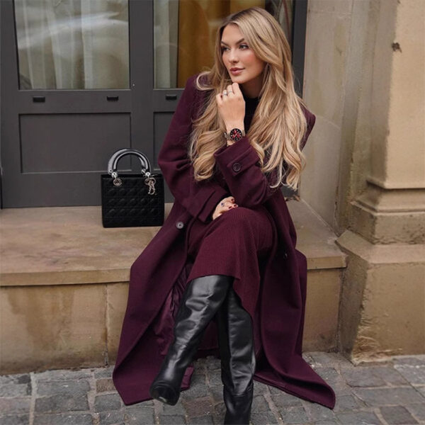 Women's Fashion Lace-up Woolen Trench Coat - Image 5