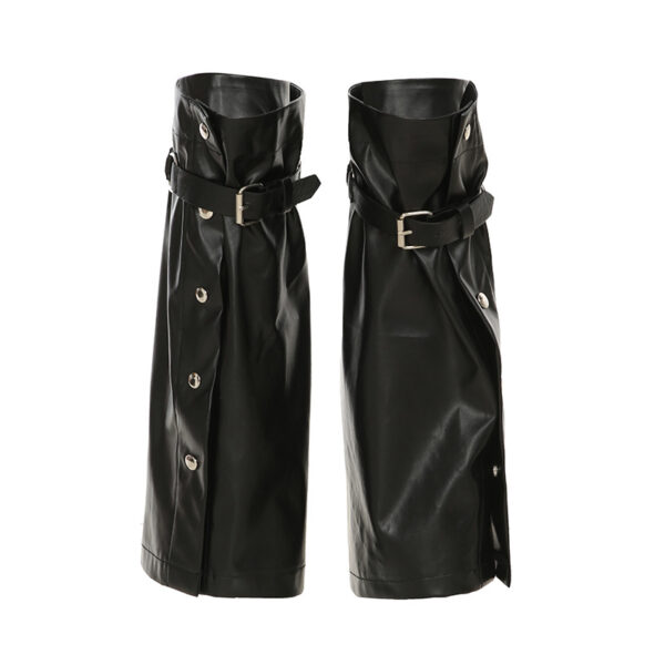 Dark Punk Metal Buckle Black Leather Leg Warmer - Image 2