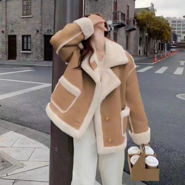 Women's Korean Suede Motorcycle Clothing Berber Fleece Coat - Image 9
