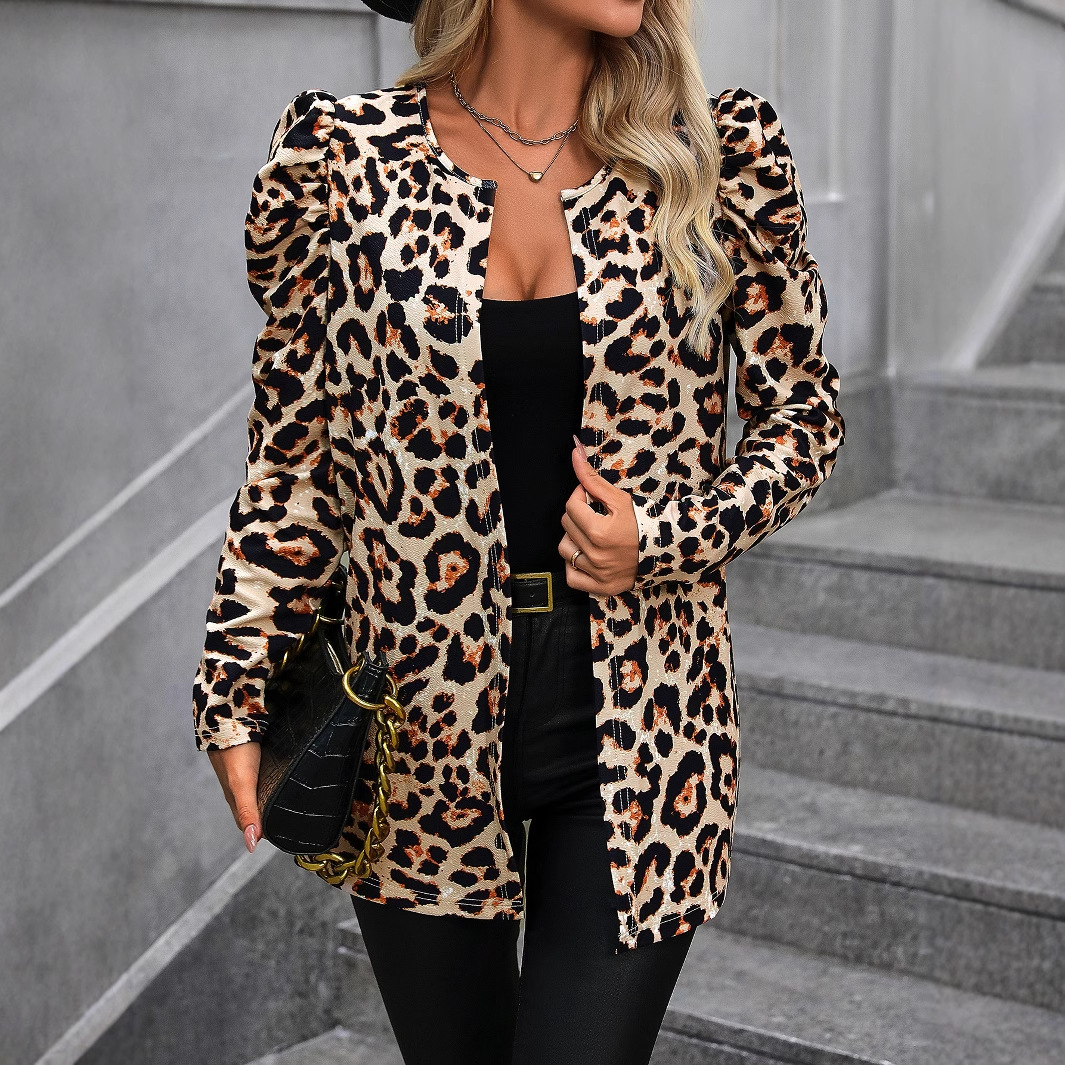 Women's Fashionable Leopard Print Cardigan Jacket Coat - Image 3