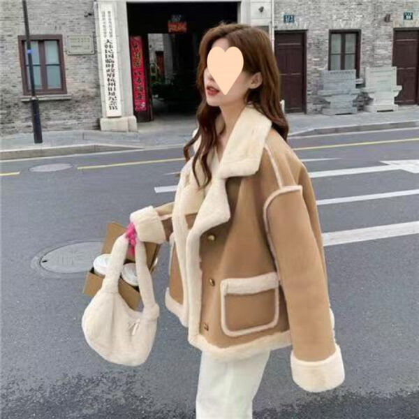 Women's Korean Suede Motorcycle Clothing Berber Fleece Coat - Image 5