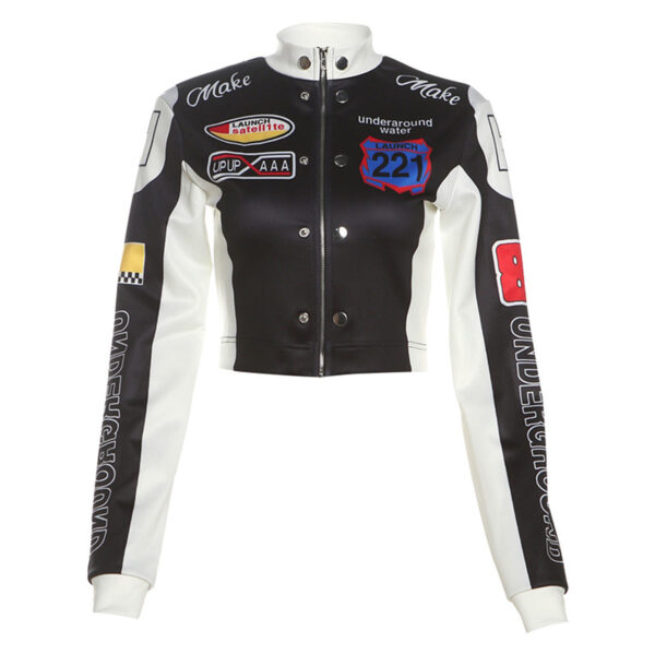 Women's Cropped Printed Long Sleeve Baseball Uniform Coat - Image 3