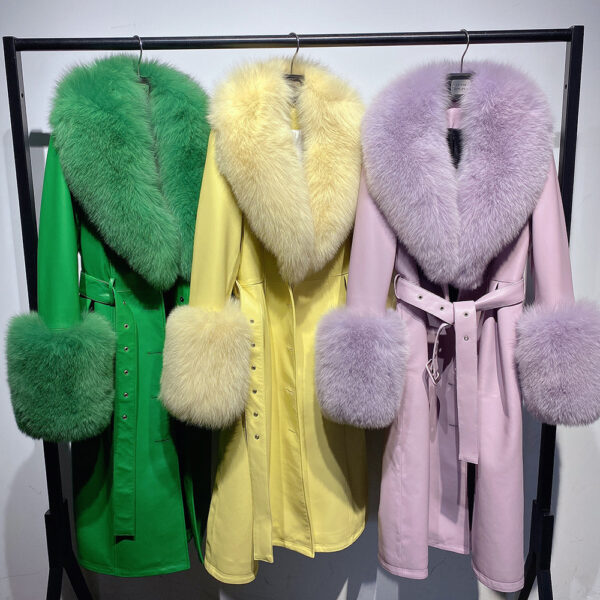 Slim-fit Leather Sheepskin Fox Fur Coat - Image 9