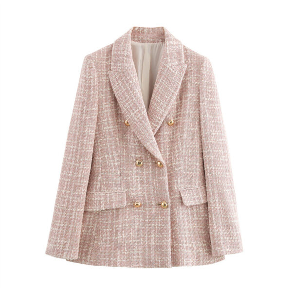Autumn Texture Double Row Ornament Slim Suit Jacket - Image 3