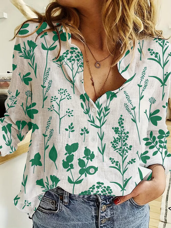 Women's 3D Digital Printing Lapel Collar Long-sleeved Shirt - Image 7