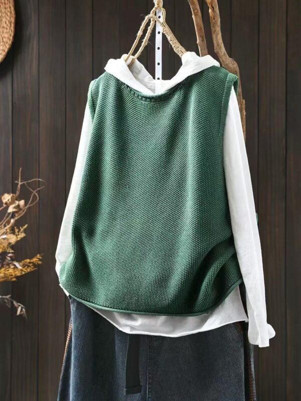 Retro Casual Round Neck Pullover Knitted Cotton Vest - Image 7