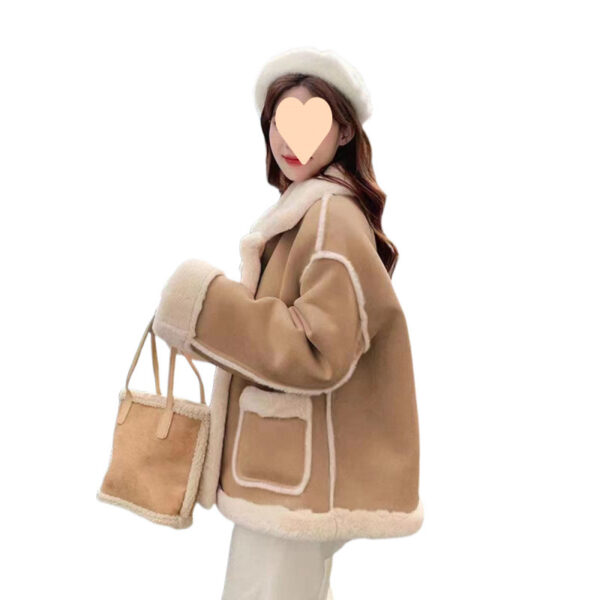 Women's Korean Suede Motorcycle Clothing Berber Fleece Coat - Image 6
