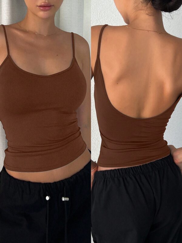 Women's Solid Color Casual Slim-Fit Backless Camisole Top - Image 3