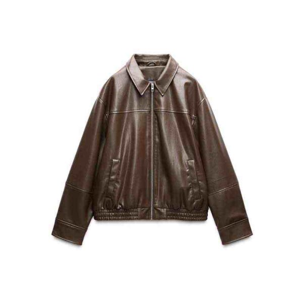 Women's Loose Lapels Leather Coat - Image 3