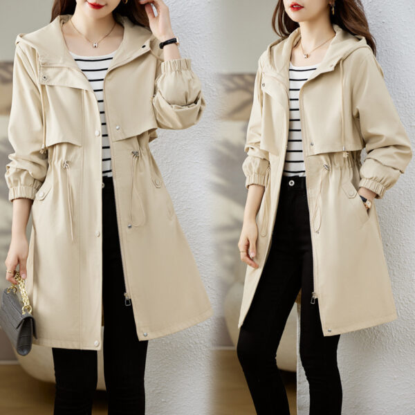 Early Autumn Casual Women's Windbreaker Loose Hooded Fashion Mid-length Slimming Coat - Image 6