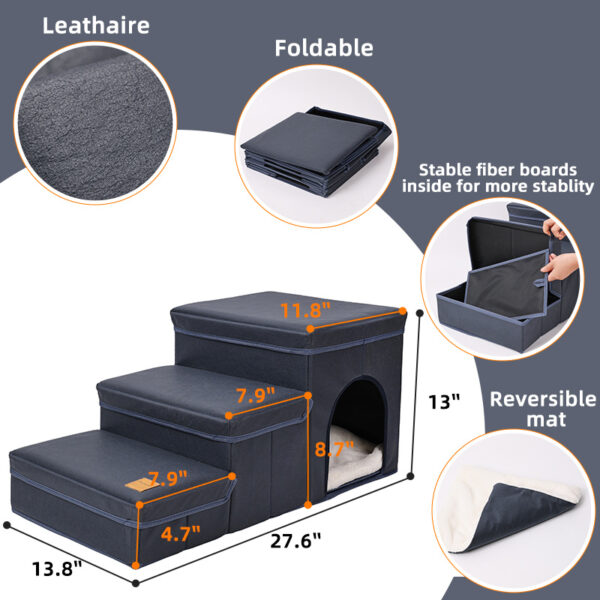 Foldable Dog Stairs With Storage - 3-Level Small To Medium Dog Breed Ramp, Oxford Fabric, Suitable For High Beds And Sofas, Pet Ladder, Dog Stairs - Image 6