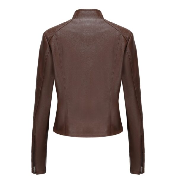 Women's Short Slim-fit Leather Coat - Image 5