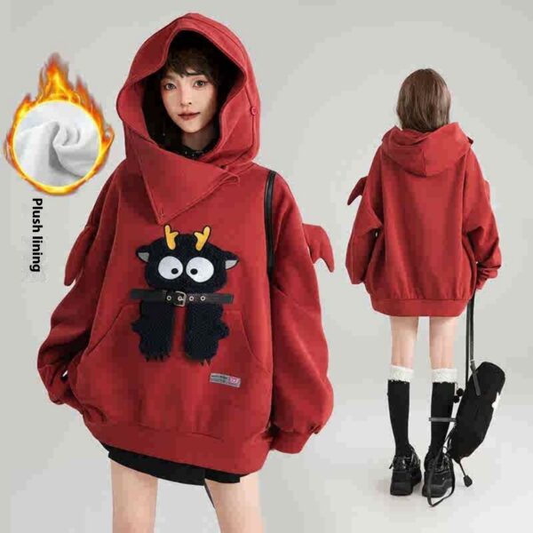 Girl Like Cartoon Embroidered Hooded Sweatshirt For Women - Image 3